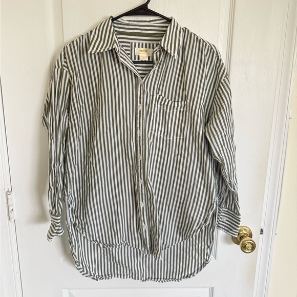 Anthropologie Maeve Bennet Boyfriend Oversized Button Down Green stripe - Picture 3 of 5